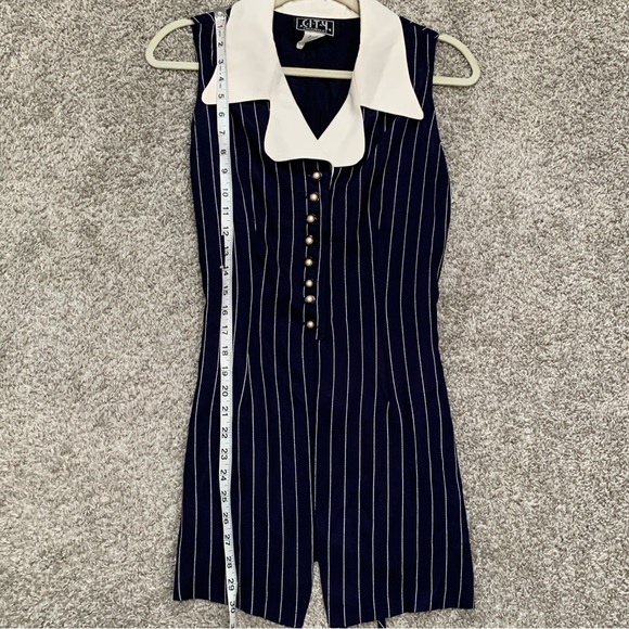 Vintage City Triangles Blue Striped Sleeveless Button Down Mini Dress - Picture 6 of 8